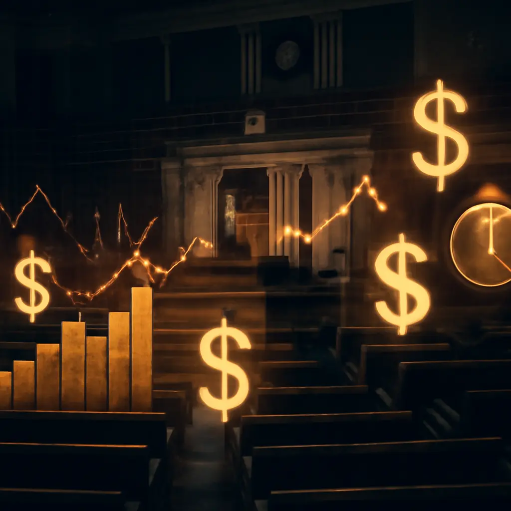 Illustration of congressional spending priorities with charts and a gavel