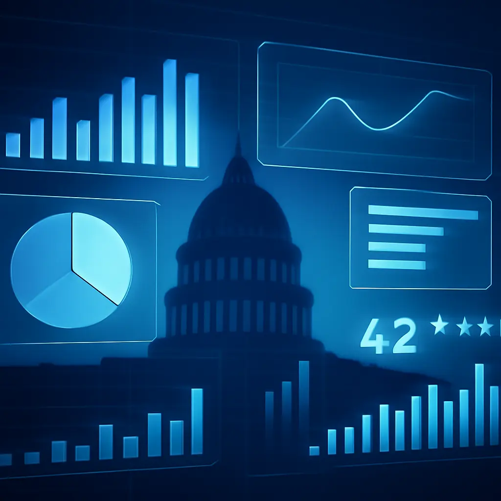 Government transparency and data oversight Digital dashboard displaying government accountability scores and public transparency metrics