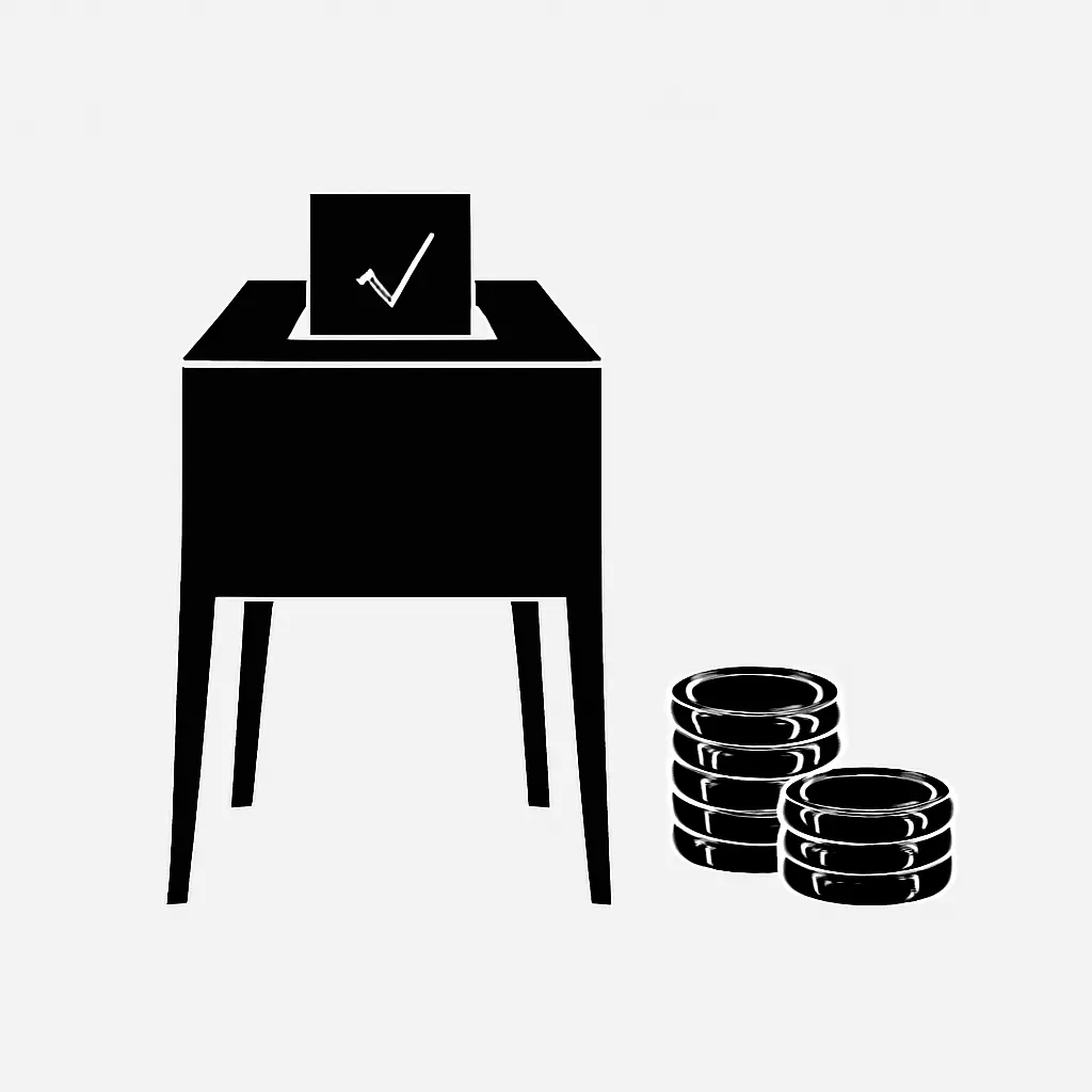 Voting booth silhouette with casino tokens representing ratings comparison